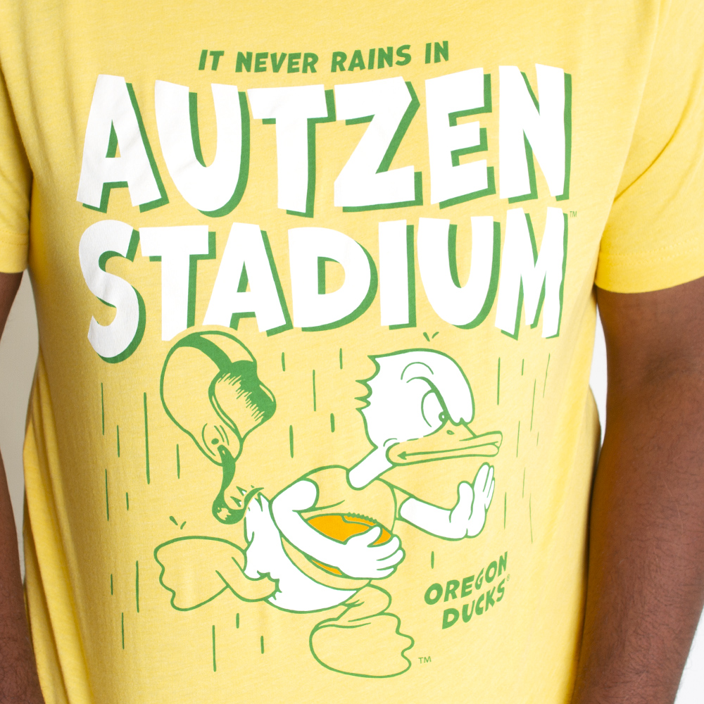 Autzen Stadium, Gold, Crew Neck, Men, Unisex, Football, Homefield, Never Rains in Autzen Stadium, Duck Running with Football, T-Shirt, 751001
